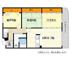 カルム千里山土井B棟 2SLDKの間取図画像