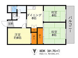 入江マンションD棟 3DKの間取図画像