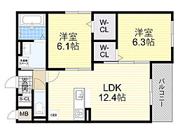 グレースコート豊中北 2LDKの間取図画像