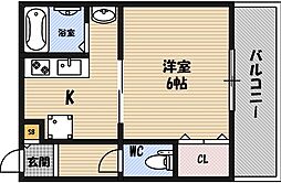 大橋第3コーポ 1Kの間取図画像