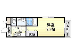 ジュネス・ブランドール 1Kの間取図画像