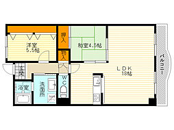 オーク千里山 2LDKの間取図画像