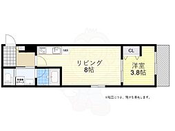 クレセント江坂 1LDKの間取図画像