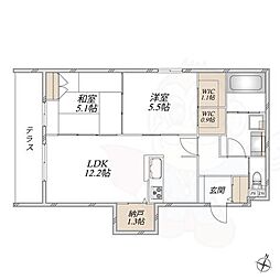 Garden crest箕面船場(BORIKIみのおせんば) 2SLDKの間取図画像