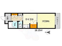 ビーバ江坂 1DKの間取図画像