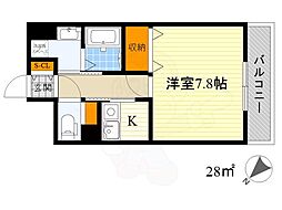 グラヴィール 1Kの間取図画像