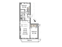 シャンボール反町 2LDKの間取図画像