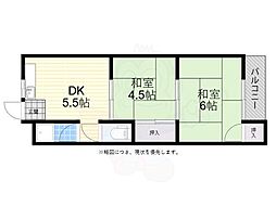 阪神マンション 2DKの間取図画像
