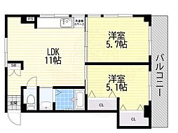 パークヒルズ澤 2LDKの間取図画像