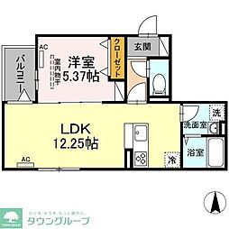 つくばエクスプレス 六町駅 徒歩15分の賃貸アパート 2階1LDKの間取り