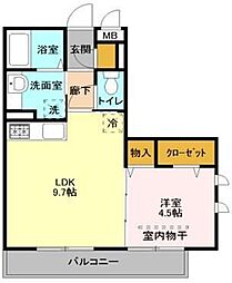東武伊勢崎線 獨協大学前駅 徒歩15分の賃貸アパート 3階1LDKの間取り