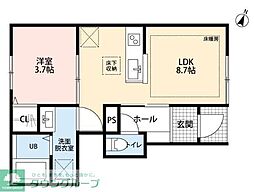 草加市新栄2丁目アパート 1LDKの間取図画像