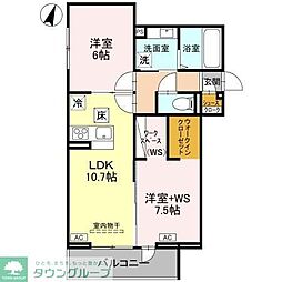 越谷市北越谷3丁目アパート 2LDKの間取図画像