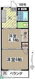 針谷ハイツ 2Kの間取図画像