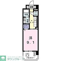カーサソレアード 1Kの間取図画像