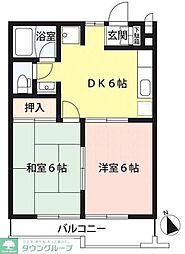 R・ヴィル川口A 1DKの間取図画像