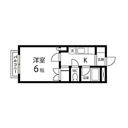 ラフォーレ八木山 1Kの間取図画像