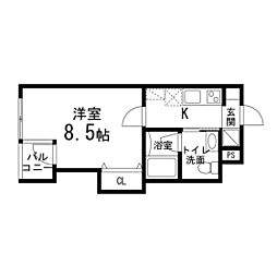 ゾンネモント子平町 1Kの間取図画像