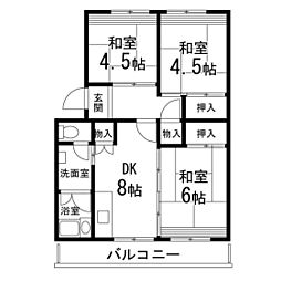 仙台中山団地3号棟 3DKの間取図画像