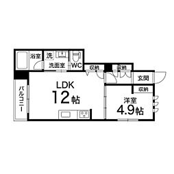 シャーメゾン真栄上杉II 1階1LDKの間取り