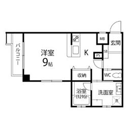 ヴィアーレ広瀬 11階ワンルームの間取り