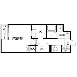 シエルヒルズ2 1Kの間取図画像