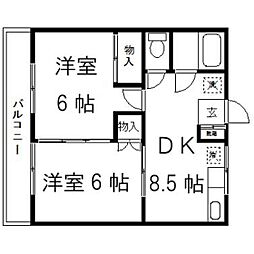 リーベンス東仙台 2DKの間取図画像