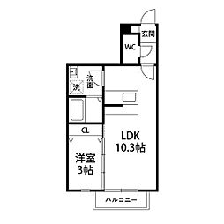 ラ・リヴィエールS 1LDKの間取図画像
