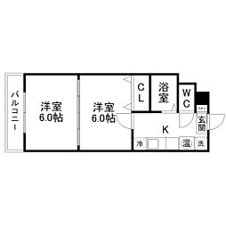 ロイヤルアネックス連坊 2Kの間取図画像