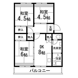 仙台中山団地4号棟 3DKの間取図画像