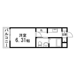 シャトーレイネB棟 1Kの間取図画像
