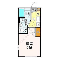 グロウランスblanc 1Kの間取図画像