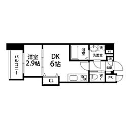 シェルグランデ原町 1DKの間取図画像