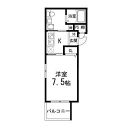 DKM西公園 1Kの間取図画像