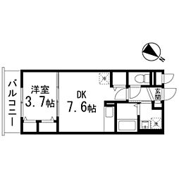 ココリ市立病院前 1DKの間取図画像