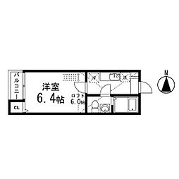 エトワール宮町 1Kの間取図画像