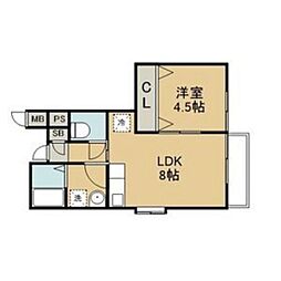 リーコーポ壱番館 1LDKの間取図画像