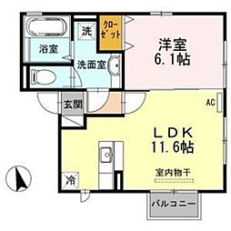 アリーヴィオ鉄砲町 1LDKの間取図画像
