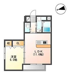 フィーロ宮町 1LDKの間取図画像