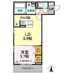 D-room中倉 1LDKの間取図画像