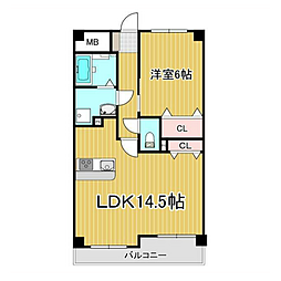 ウィスタリア3 1LDKの間取図画像