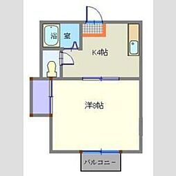 大和町ハイツ 1Kの間取図画像