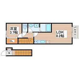 仙台市青葉区台原3丁目アパート 1DKの間取図画像