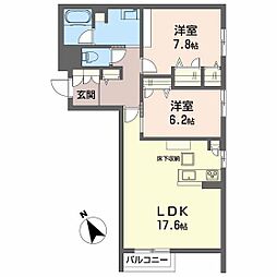 アイクレール 2LDKの間取図画像