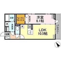 仙台市若林区連坊2丁目アパート 1LDKの間取図画像