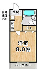 アルカン壱番館 1Kの間取図画像