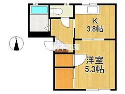 カーサ中の館C 1Kの間取図画像