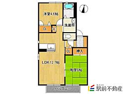 アーバンハイツ三日月B棟 2LDKの間取図画像