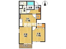 アヴェニールD 2DKの間取図画像