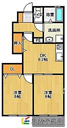 フィールドインビレッジC 2DKの間取図画像